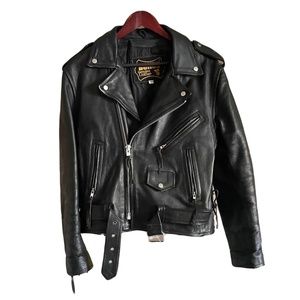 ❣️SOLD❣️Bonus Genuine Leather Motorcycle Jacket with Laced Up Sides - Size 40